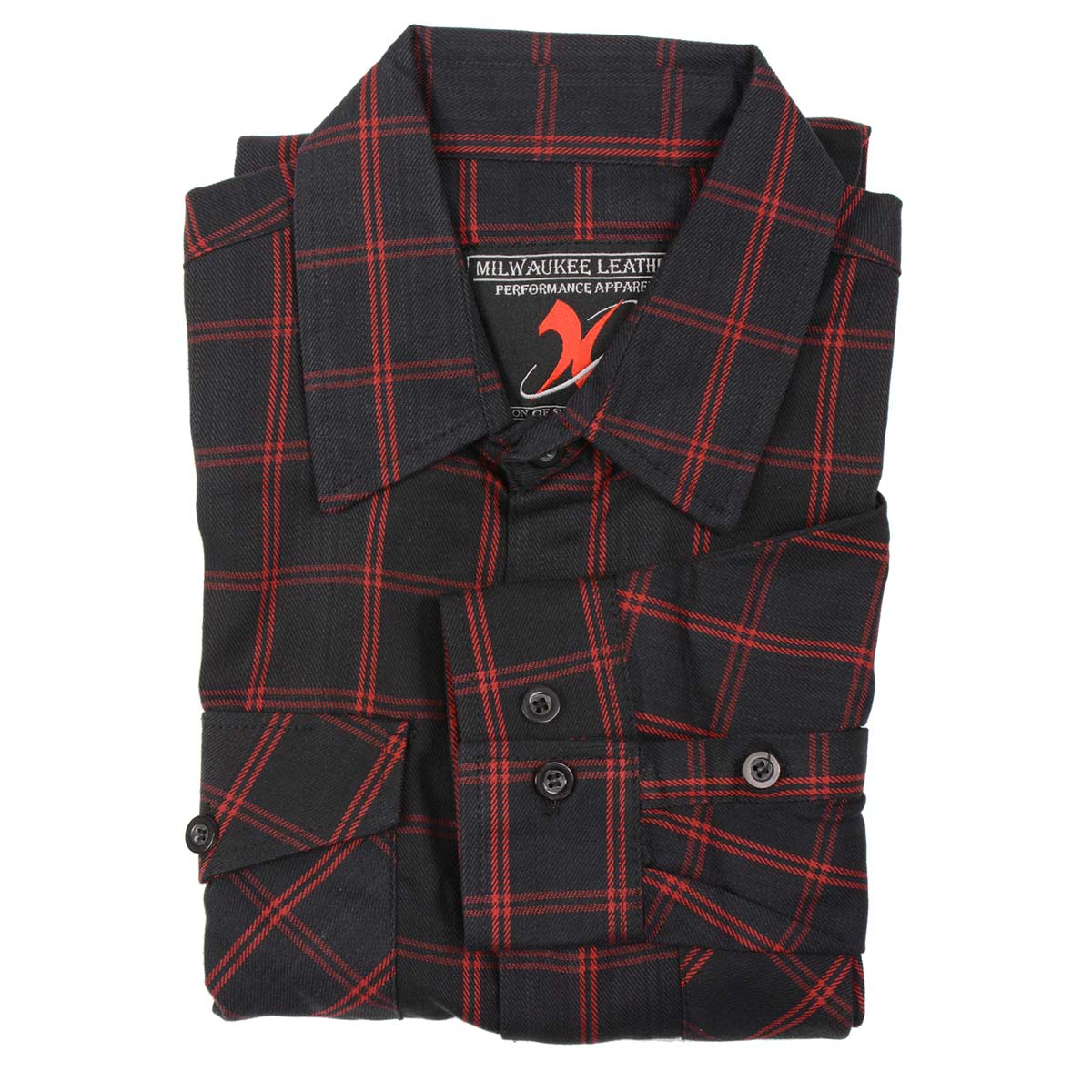 Milwaukee Leather MNG11665 Men's Black and Red Long Sleeve Cotton Flannel Shirt