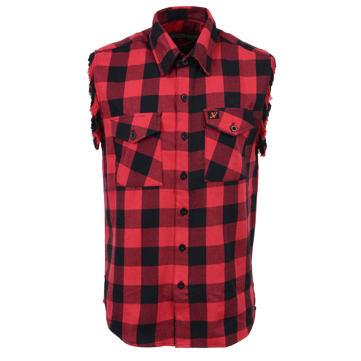 Milwaukee Leather MNG11692 Men’s Classic Black and Red Button-Down Flannel Cut Off Frayed Sleeveless Casual Shirt Milwaukee Leather MNG11692 Men’s Classic Black and Red Button-Down Flannel Cut Off Frayed Sleeveless Casual Shirt