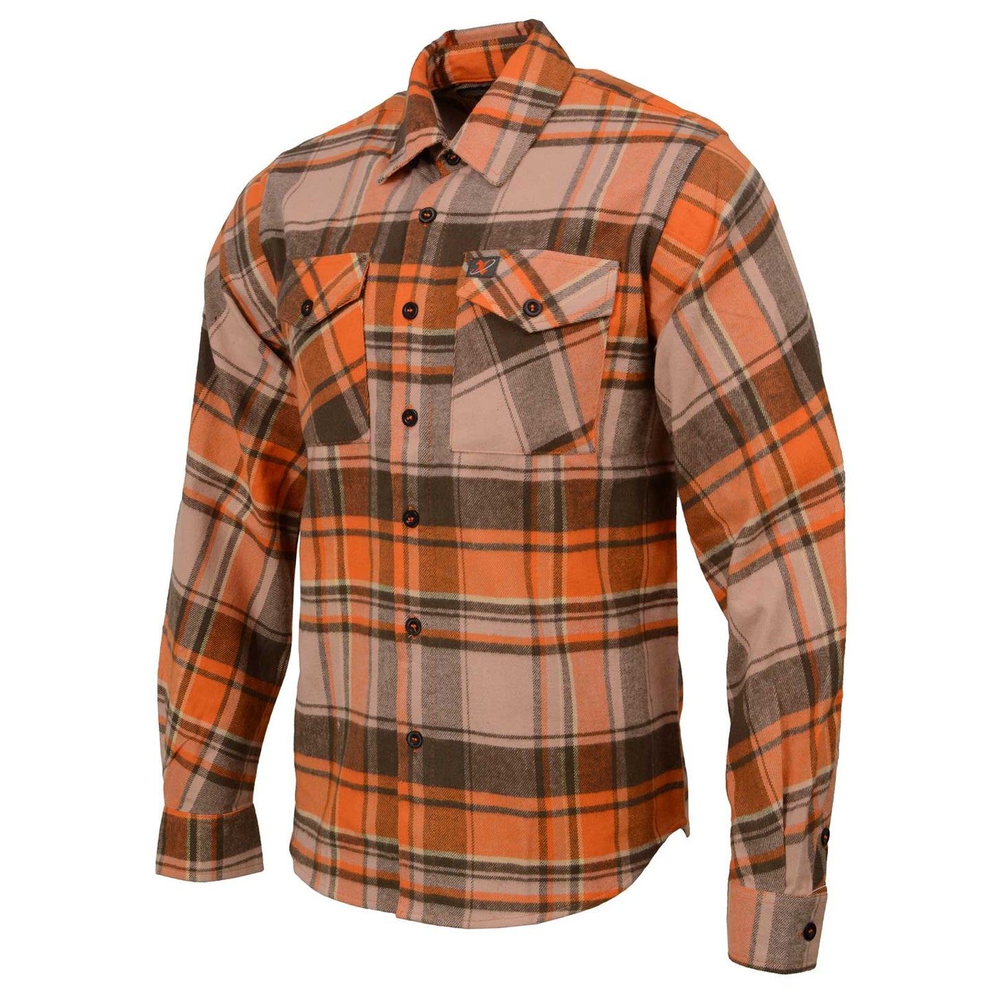 Milwaukee Leather  Men's 'Wild One' Brown/Orange Long Sleeve 10.5-Oz Heavy Duty-Cotton Flannel Shirt MNG11701