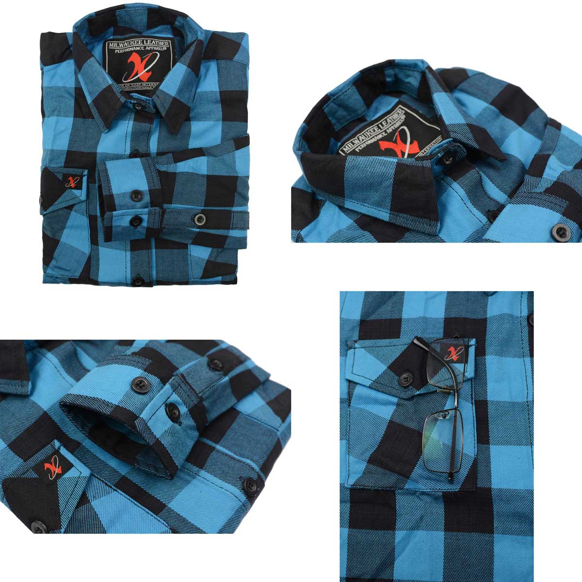 Milwaukee Leather MNG21617 Women's Black and Aqua Long Sleeve