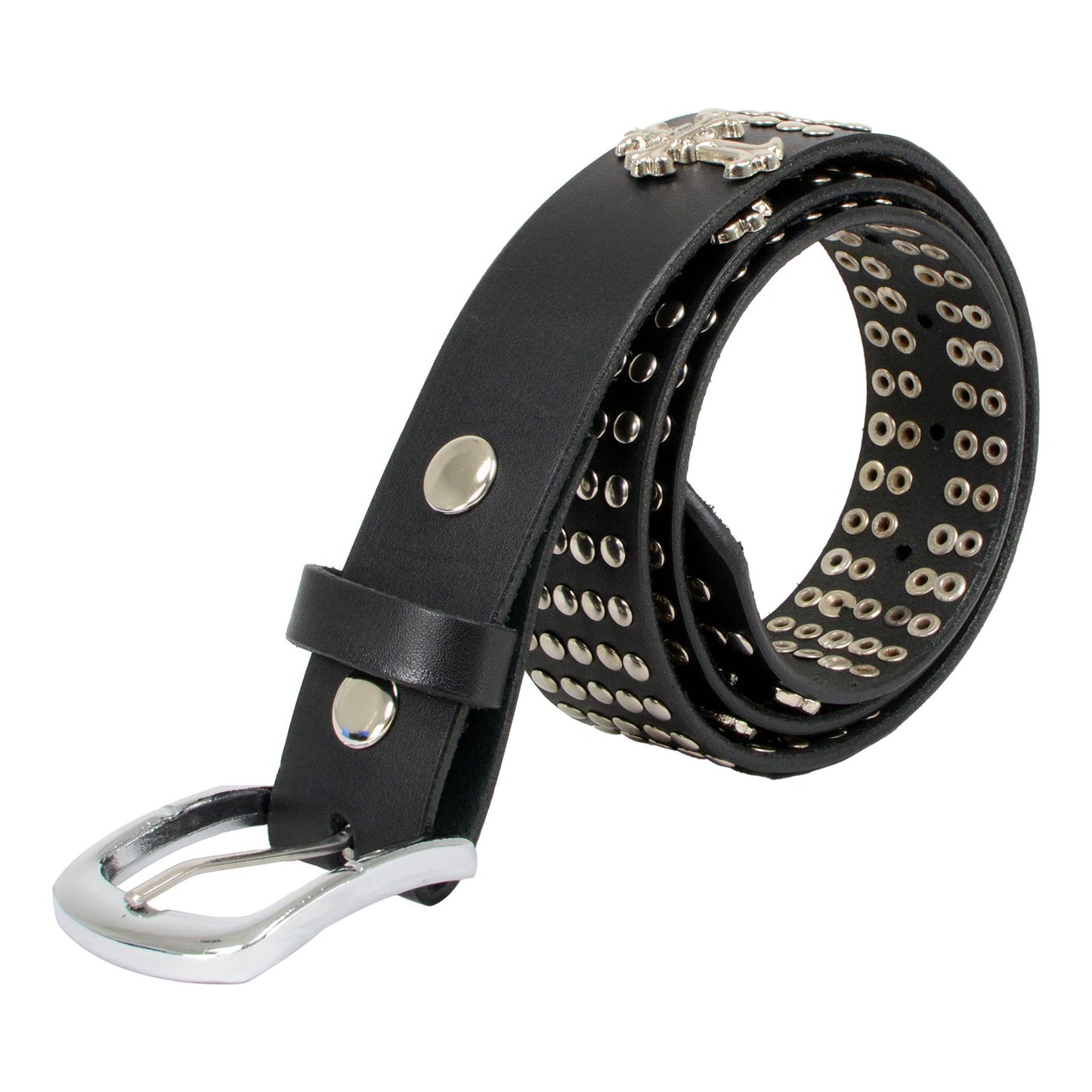 Milwaukee Leather MP7101 Men's Cross and Stud Black Genuine Leather Biker Belt with Interchangeable Buckle