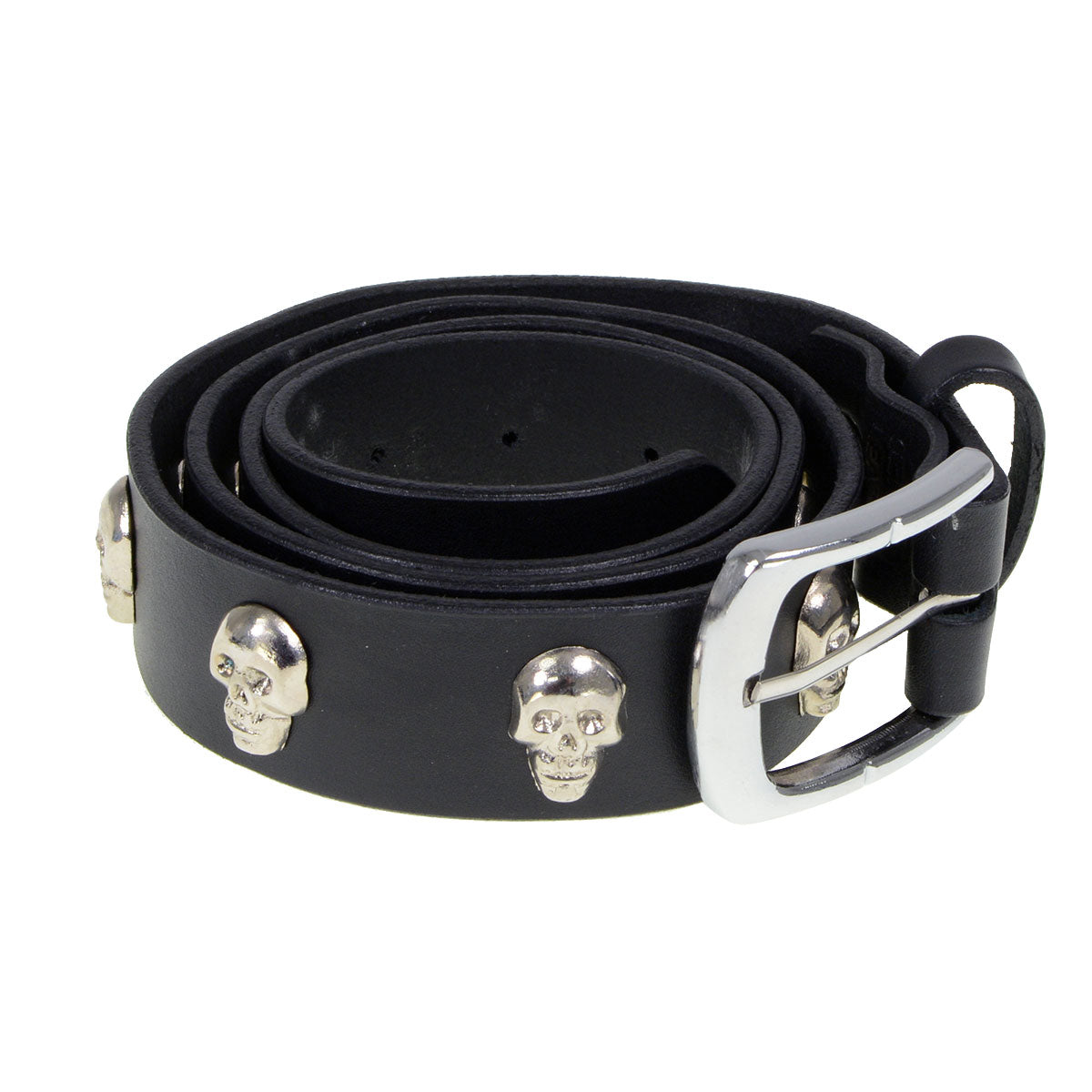 Milwaukee Leather MP7102 Men's Black Skull Heads Genuine Leather Belt for Biker with Buckle - 1.5 inches Wide