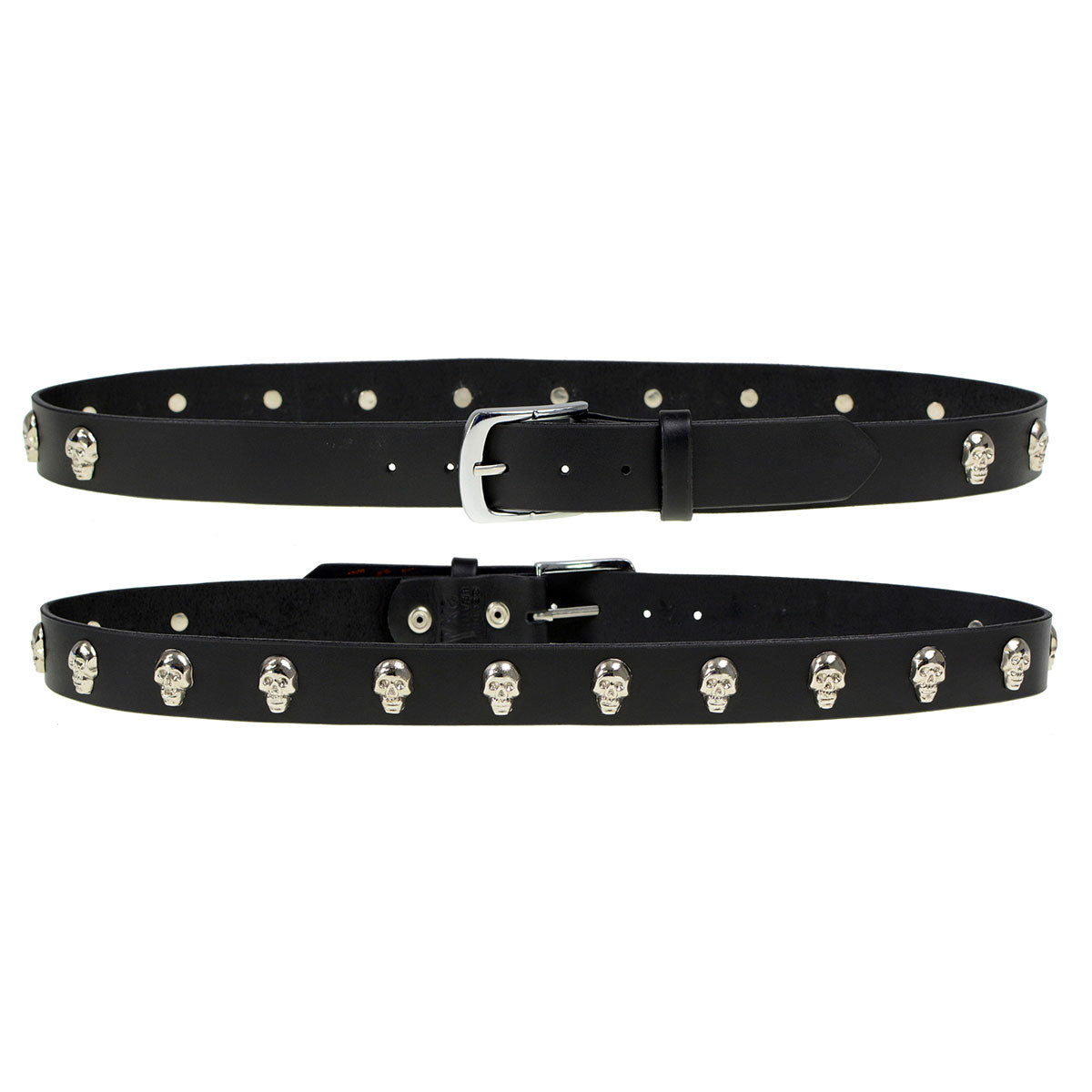 Milwaukee Leather MP7102 Men's Black Skull Heads Genuine Leather Belt for Biker with Buckle - 1.5 inches Wide