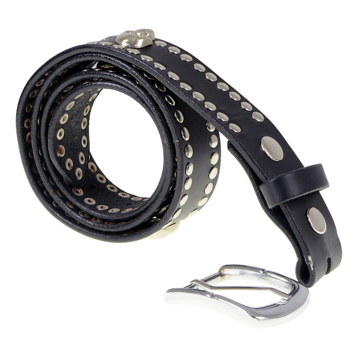 Milwaukee Leather MP7103 Men's Black Studs and Skulls Genuine Leather Belt for Biker with Buckle - 1.5 inches Wide