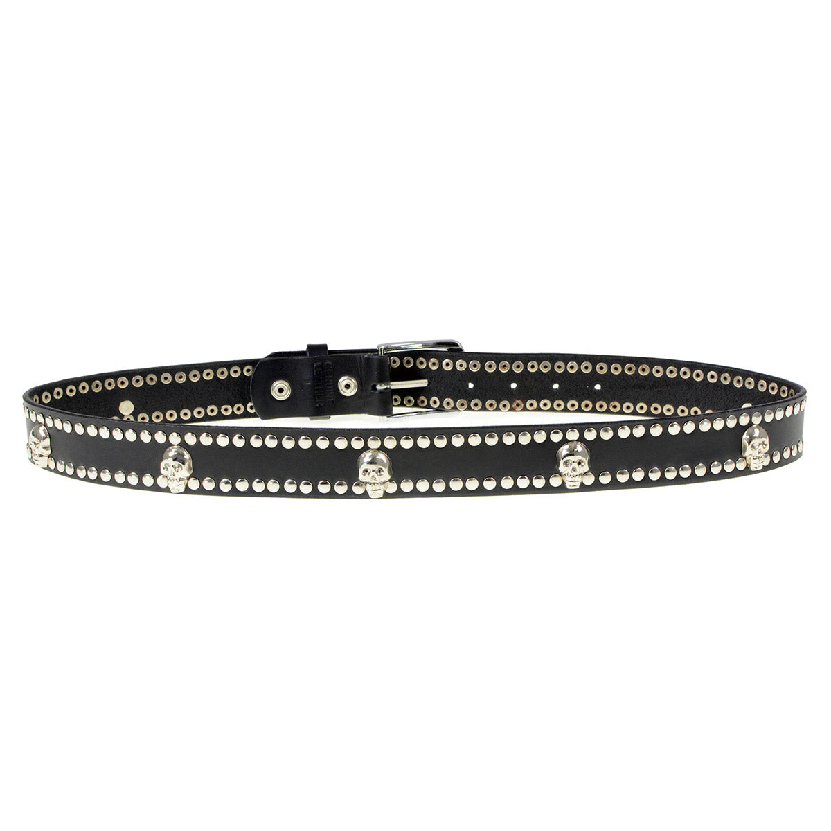 Milwaukee Leather MP7103 Men's Black Studs and Skulls Genuine Leather Belt for Biker with Buckle - 1.5 inches Wide