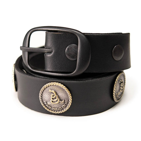 Milwaukee Leather MP7109 Men's Don't Tread On Me Black Leather Belt w/ Interchangeable Buckle - 1.5 inches Wide
