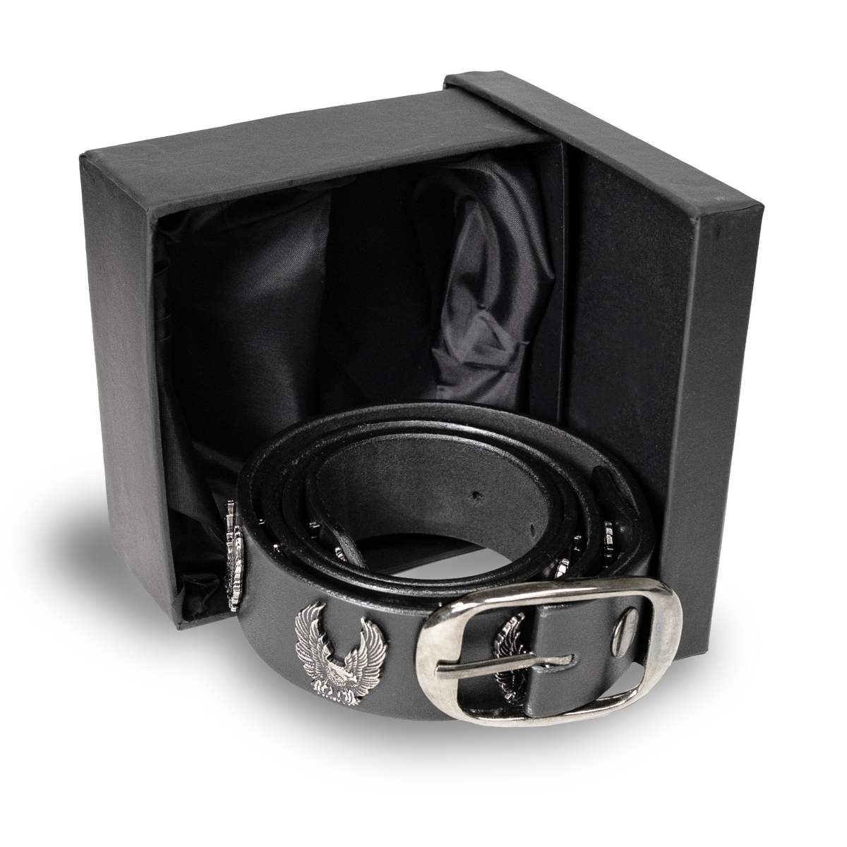 Milwaukee Leather Men's Liberty Talon Black Leather Belt with USA Eagle Emblems - 1.5 Inch Biker Belt - MP7113