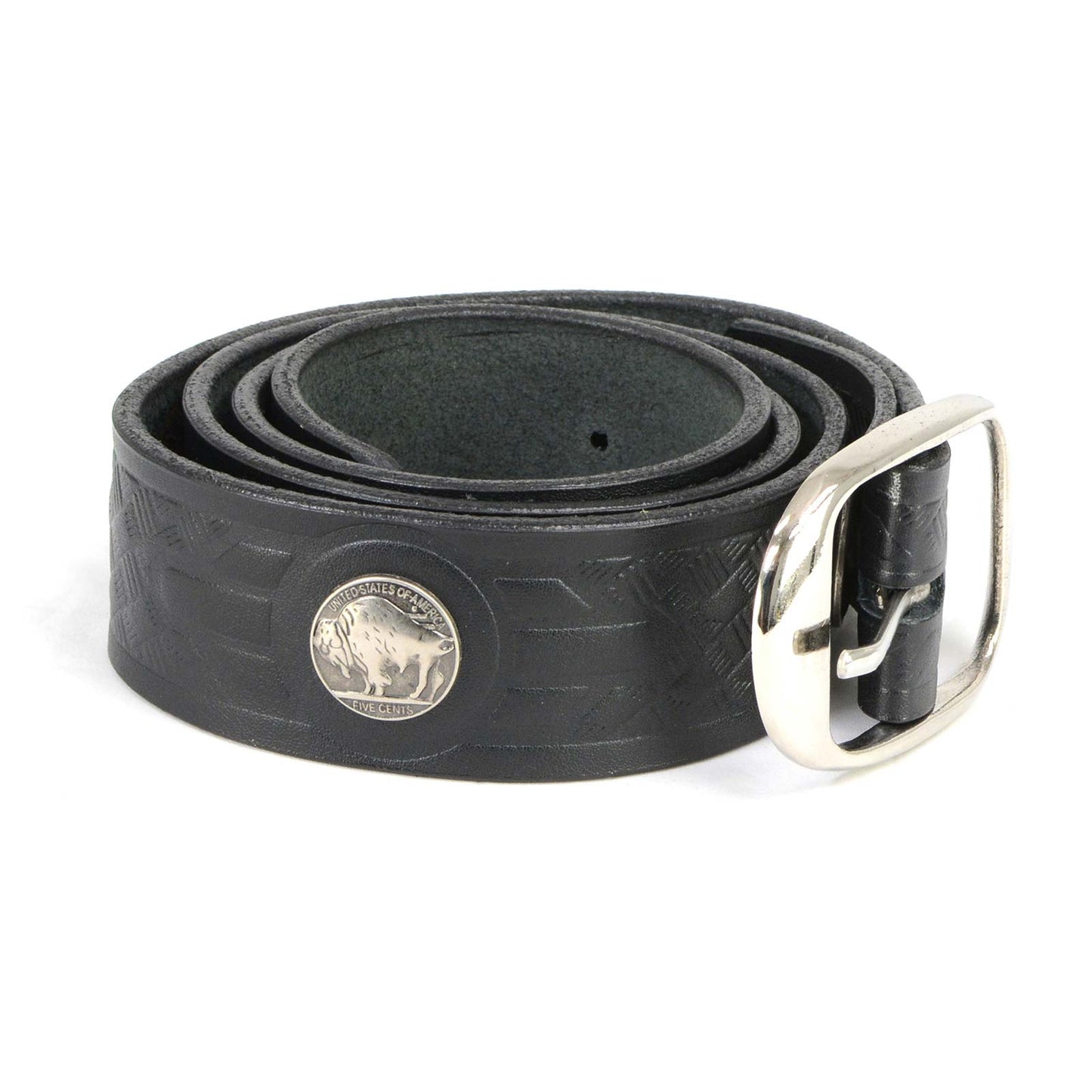 Milwaukee Leather MP7123 Men's Cross Hatch & 5 Cent Buffalo-Black Genuine Leather Belt w/ Interchangeable Buckle-1.5 In Wide