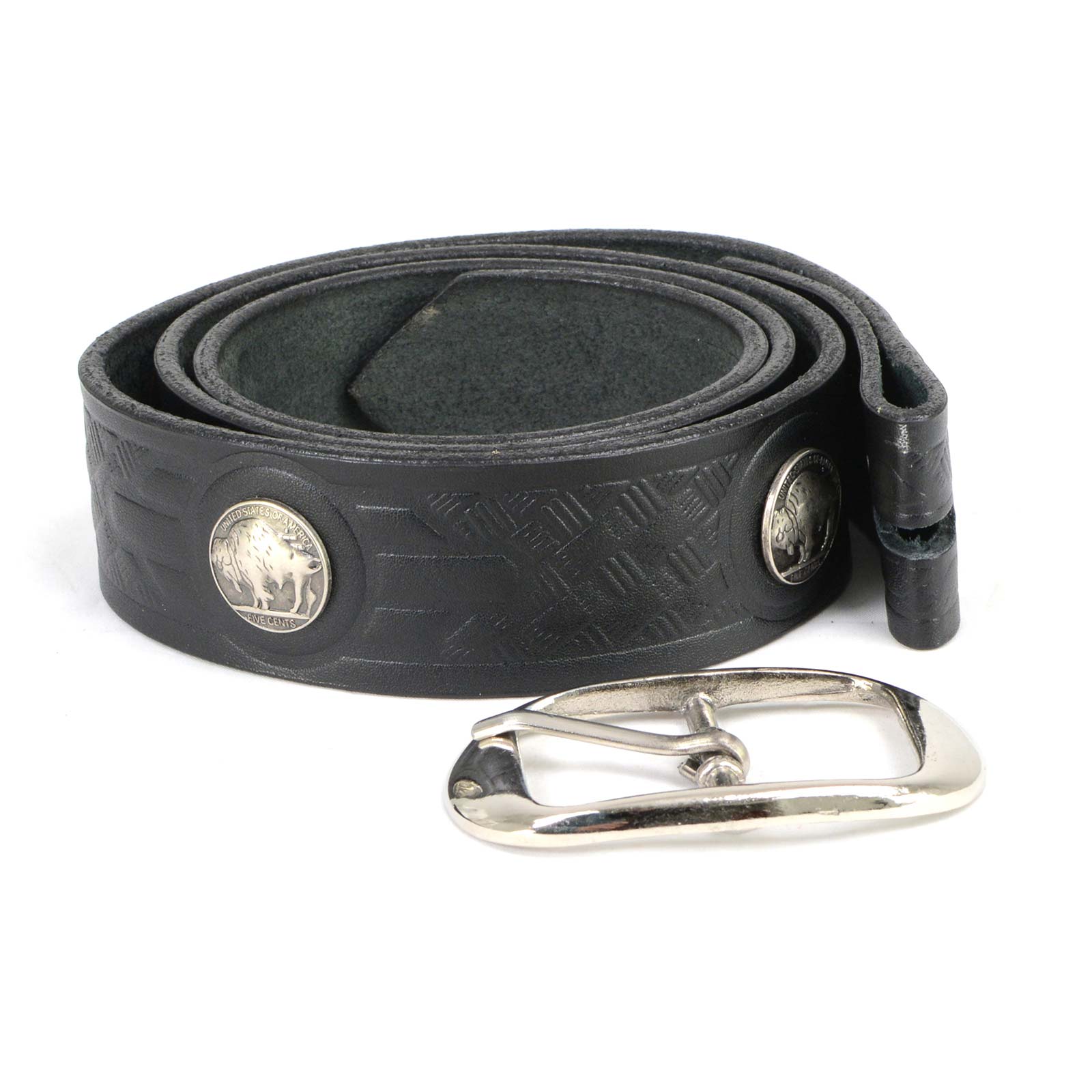 Milwaukee Leather MP7123 Men's Cross Hatch & 5 Cent Buffalo-Black Genuine Leather Belt w/ Interchangeable Buckle-1.5 In Wide