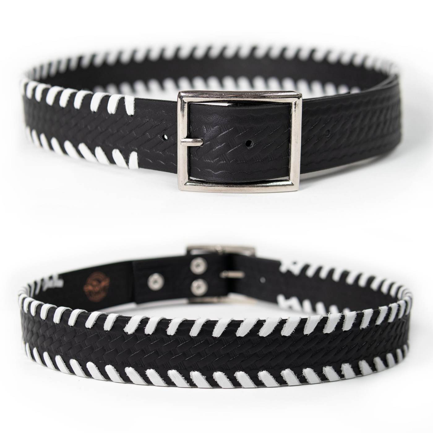 Milwaukee Leather Men's Black White Stitch Leather Belt w/ Interchangeable Buckle - 1.5 inches Wide - MP7129
