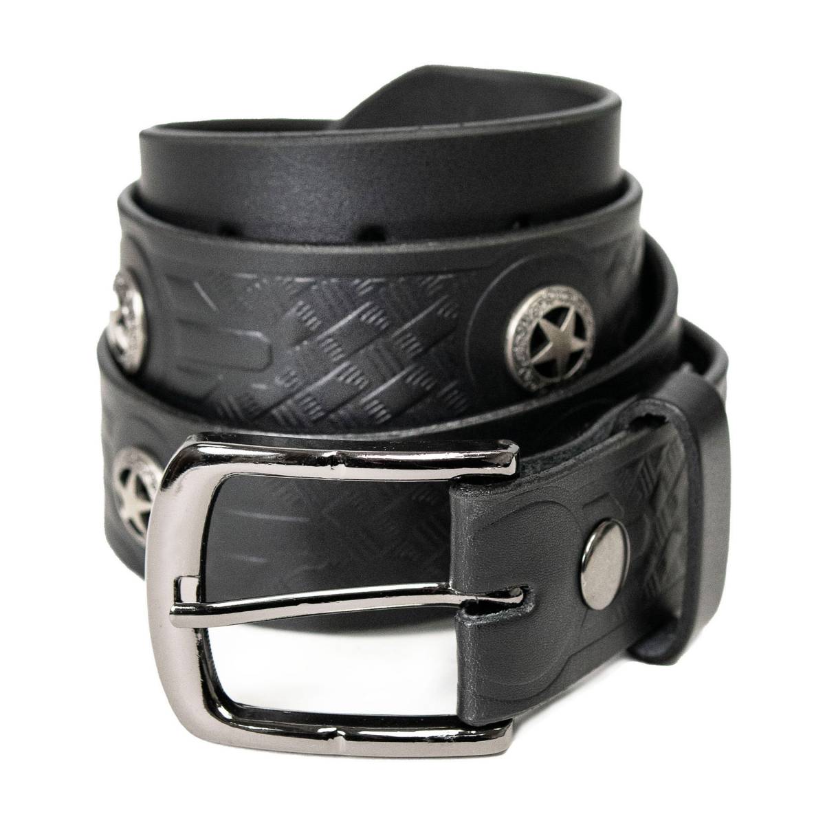 Milwaukee Leather Men's Frontier Star Black Leather Belt with Western Star Emblems  - 1.5 Inch Biker Belt - MP7135