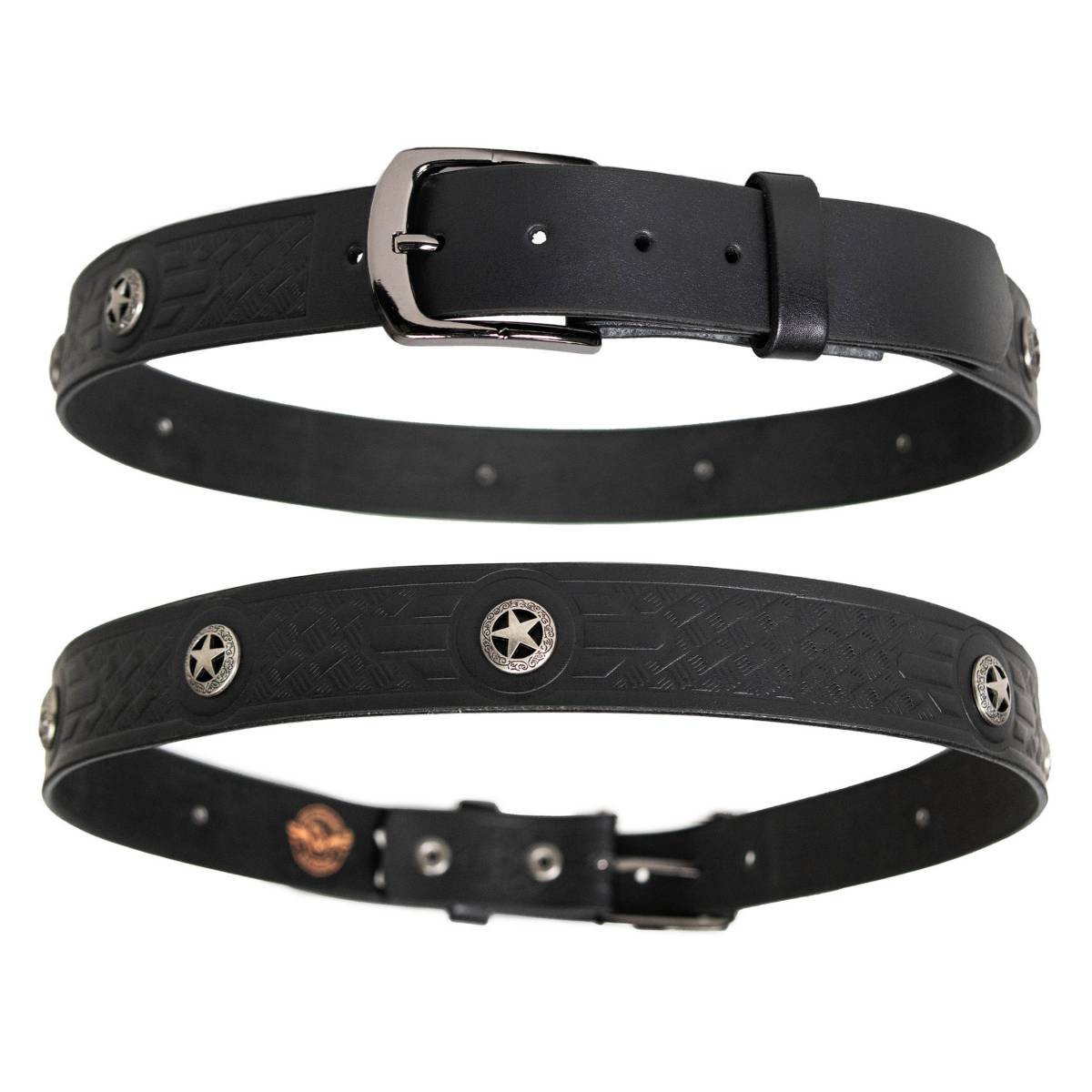 Milwaukee Leather Men's Frontier Star Black Leather Belt with Western Star Emblems  - 1.5 Inch Biker Belt - MP7135