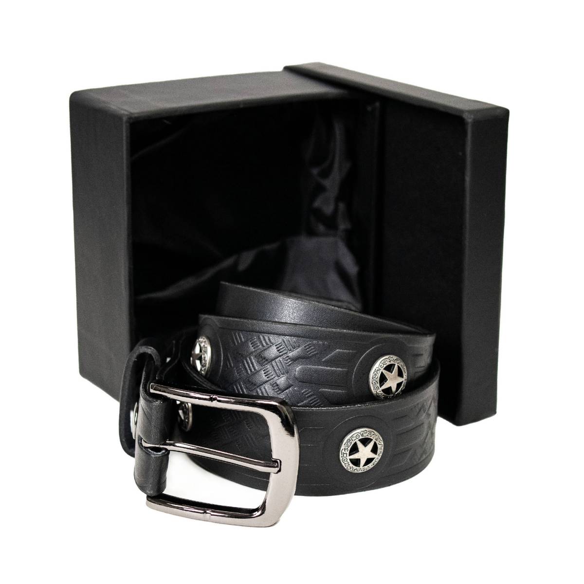 Milwaukee Leather Men's Frontier Star Black Leather Belt with Western Star Emblems  - 1.5 Inch Biker Belt - MP7135