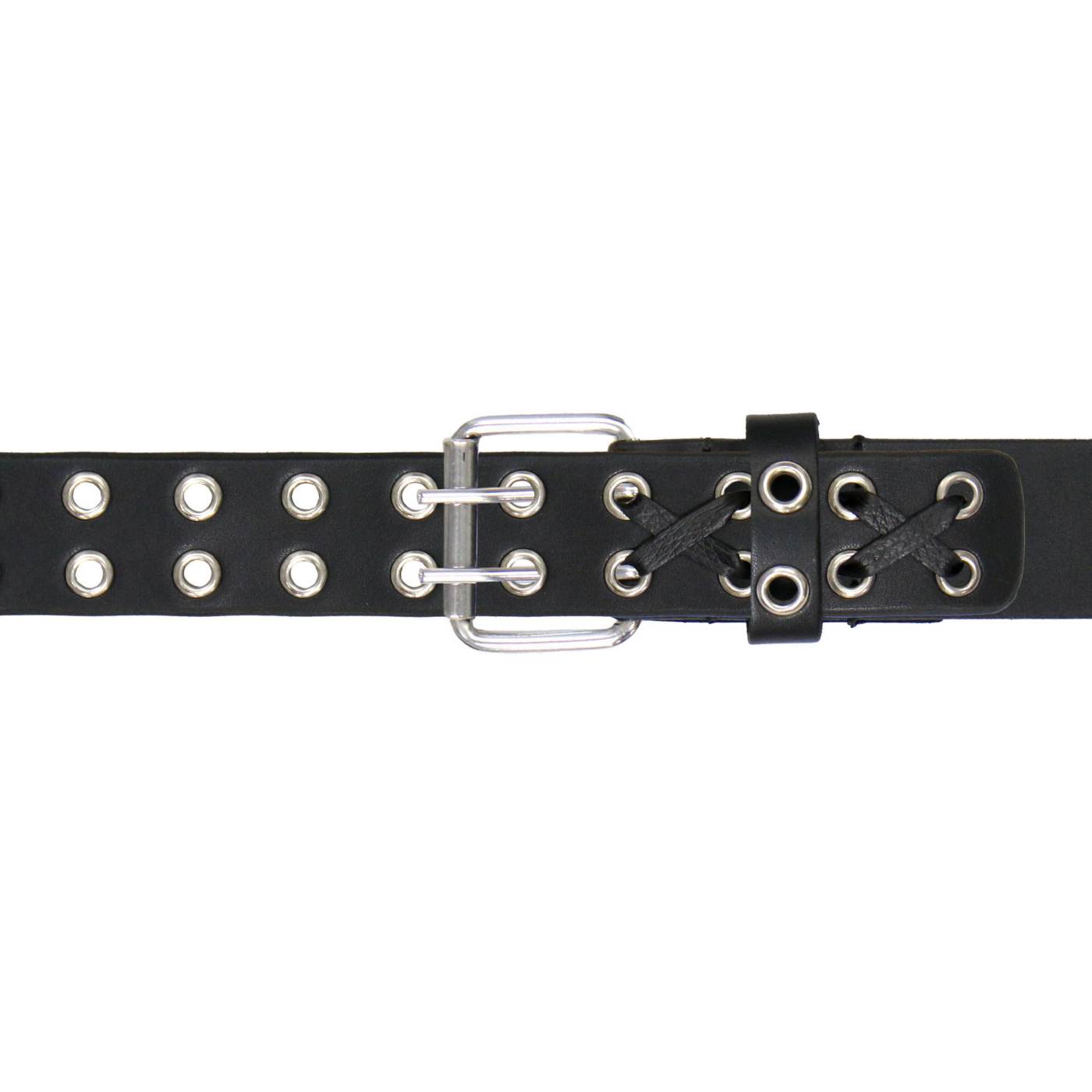Milwaukee Leather Men's Black Double-Prong Grommet Leather Belt with Interchangeable Buckle - MP7137