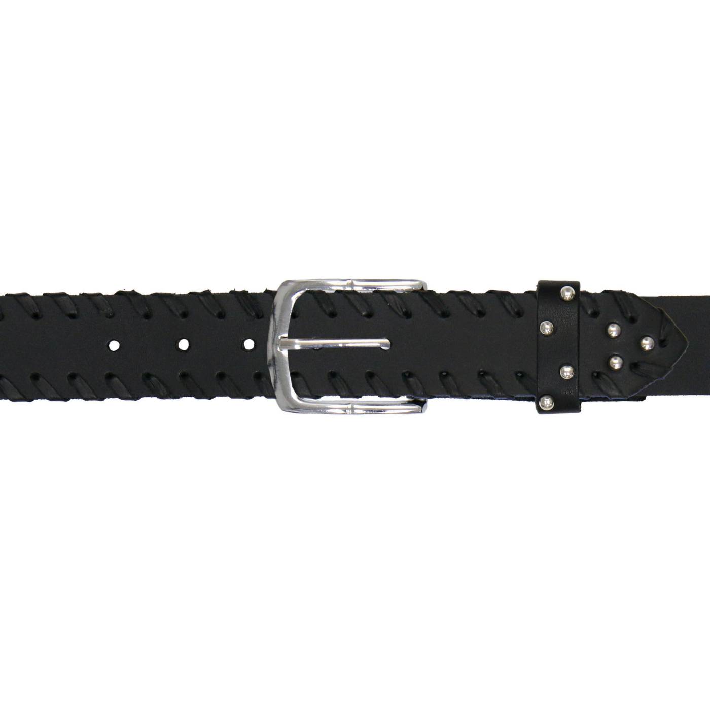 Milwaukee Leather Men's Black Studded Whip-Stitch Genuine Leather Belt - w/ Interchangeable Buckle - MP7138
