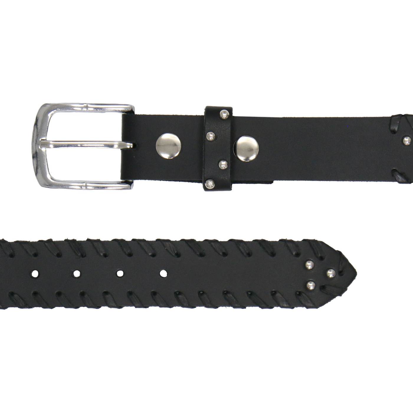 Milwaukee Leather Men's Black Studded Whip-Stitch Genuine Leather Belt - w/ Interchangeable Buckle - MP7138