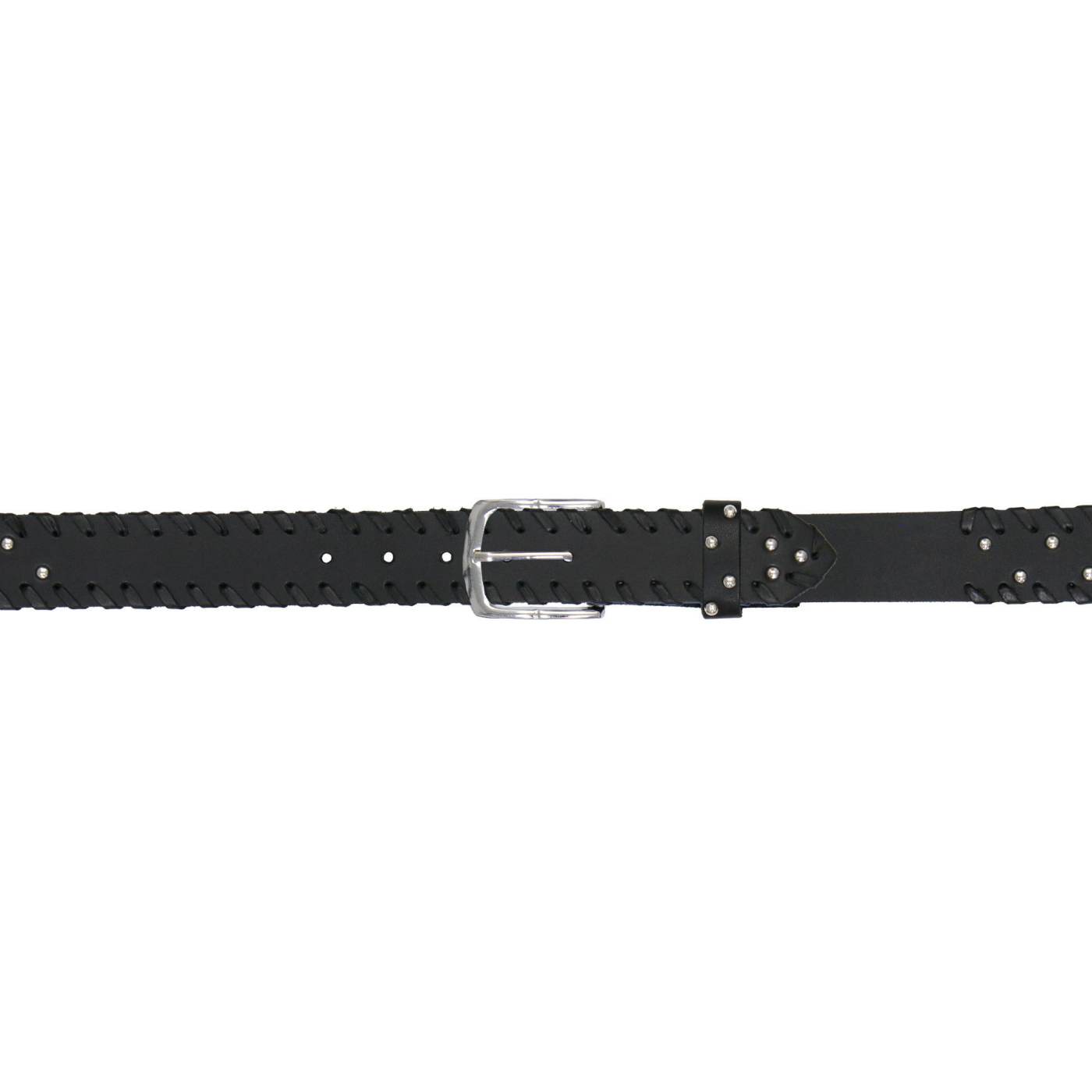 Milwaukee Leather Men's Black Studded Whip-Stitch Genuine Leather Belt - w/ Interchangeable Buckle - MP7138