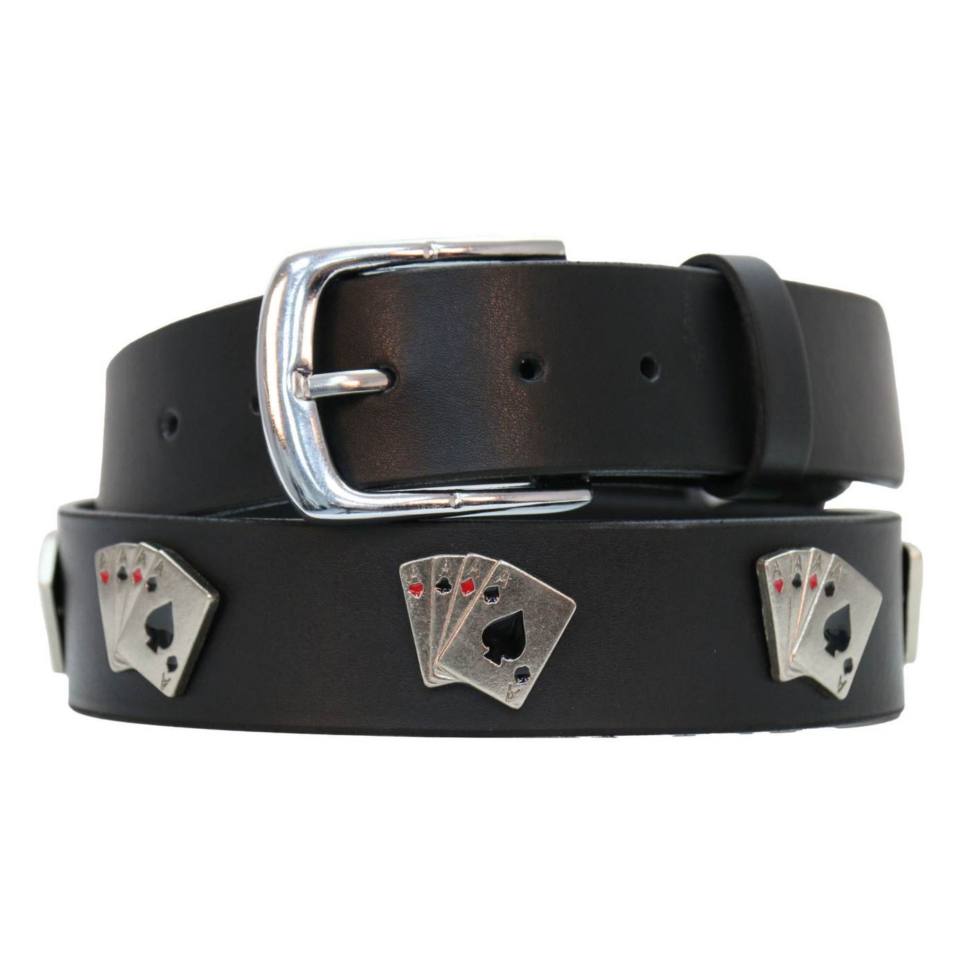 Milwaukee Leather Men's Black Playing Card Emblem Leather Belt with Interchangeable Buckle - MP7139