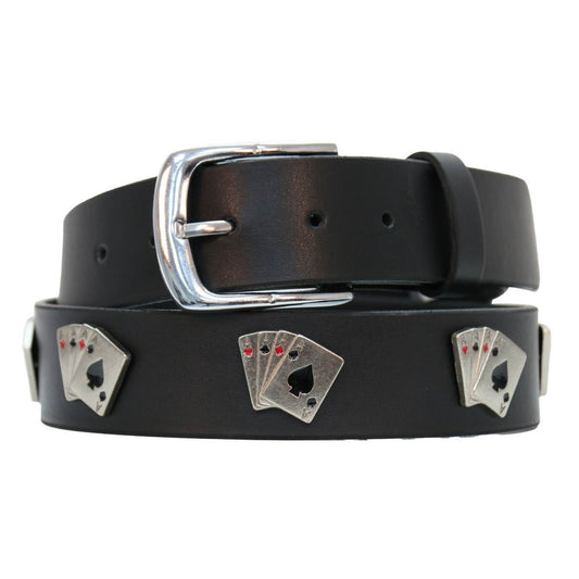 Milwaukee Leather Men's Black Playing Card Emblem Leather Belt with Interchangeable Buckle - MP7139