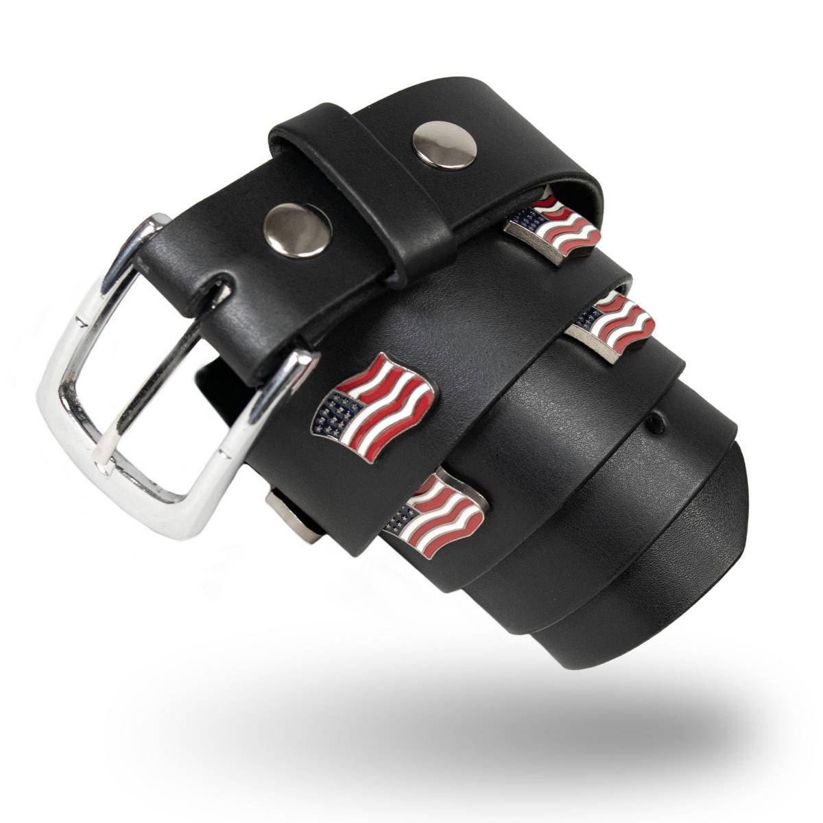 Milwaukee Leather Men's Freedom Line Black Leather Belt with USA Flag Emblems - 1.5 Inch - MPM7140