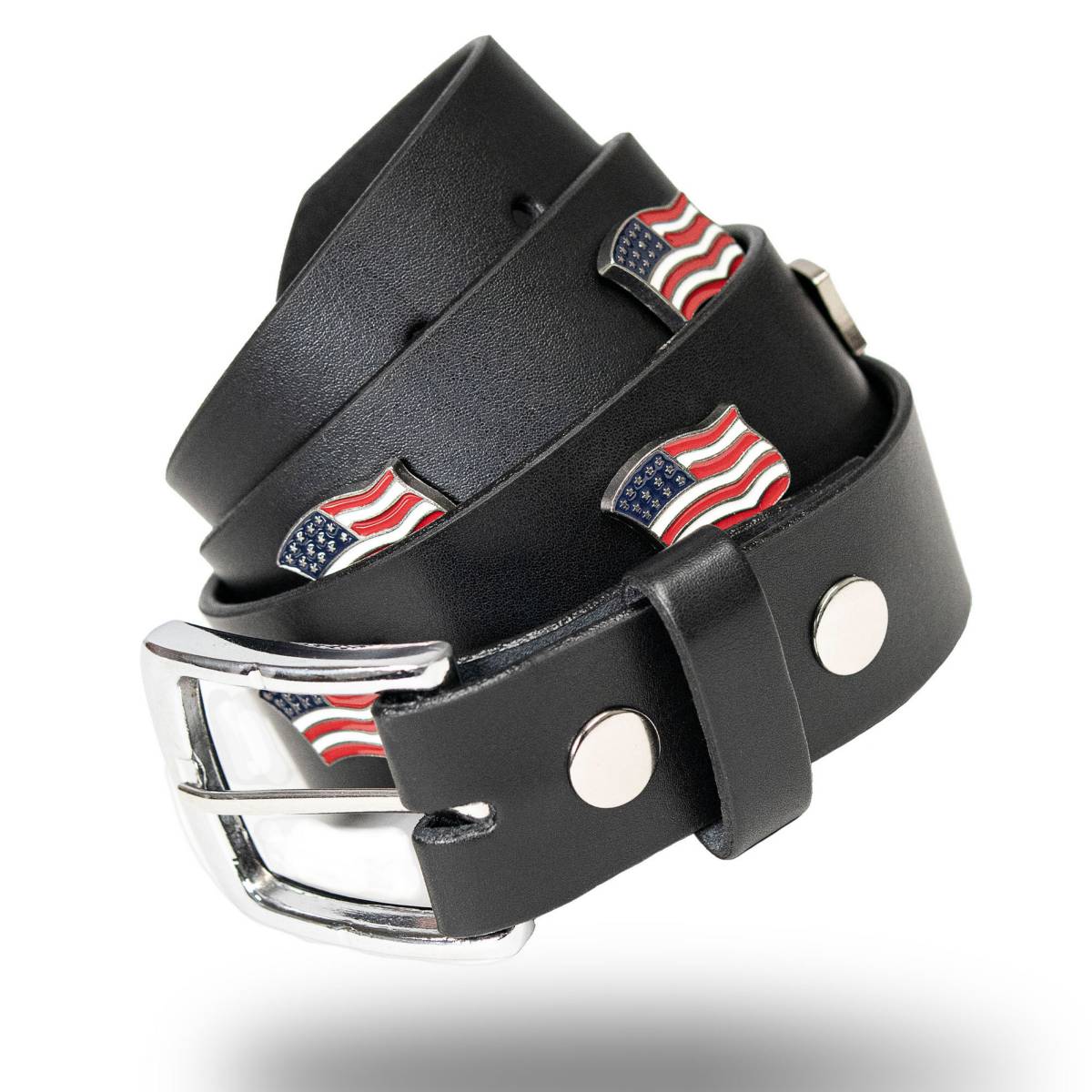 Milwaukee Leather Men's Freedom Line Black Leather Belt with USA Flag Emblems - 1.5 Inch - MPM7140