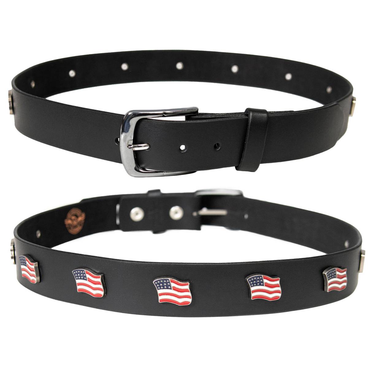 Milwaukee Leather Men's Freedom Line Black Leather Belt with USA Flag Emblems - 1.5 Inch - MPM7140