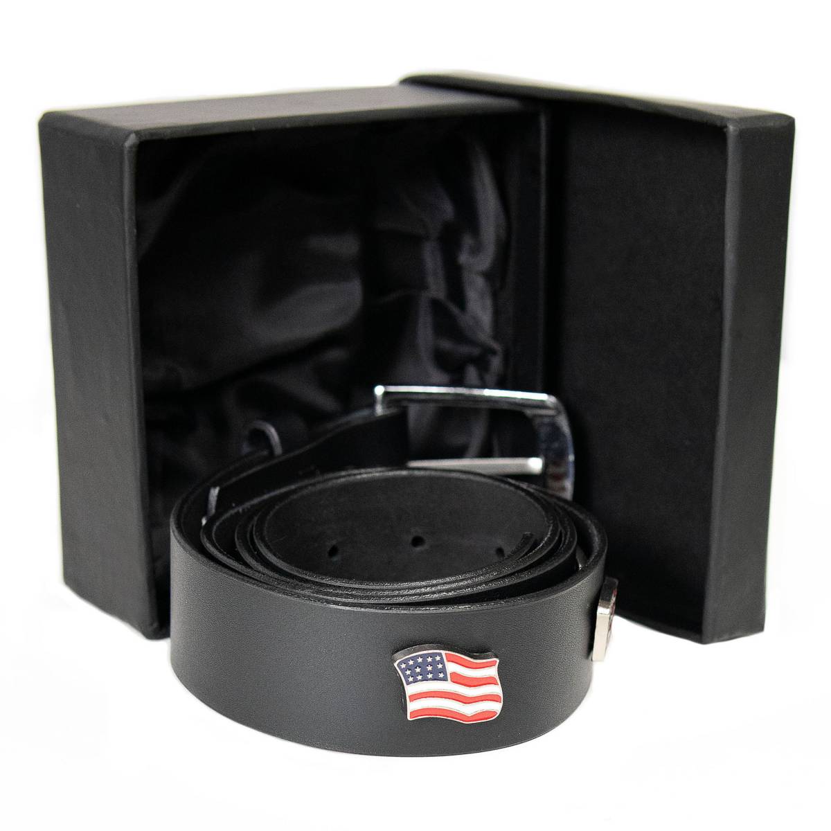 Milwaukee Leather Men's Freedom Line Black Leather Belt with USA Flag Emblems - 1.5 Inch - MPM7140