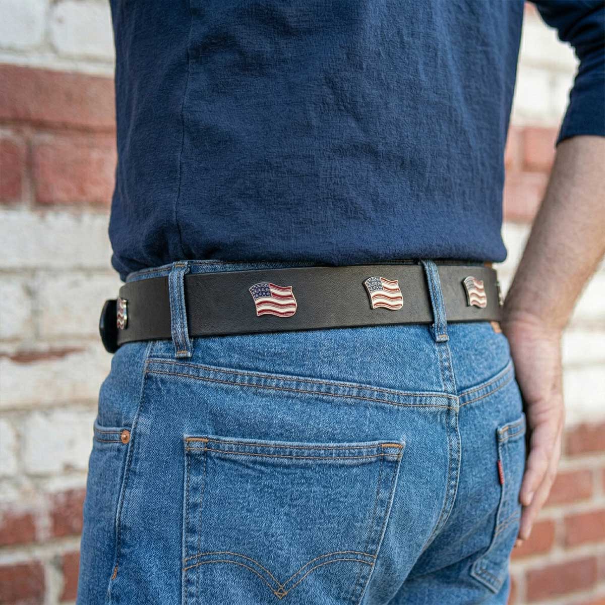 Milwaukee Leather Men's Freedom Line Black Leather Belt with USA Flag Emblems - 1.5 Inch - MPM7140
