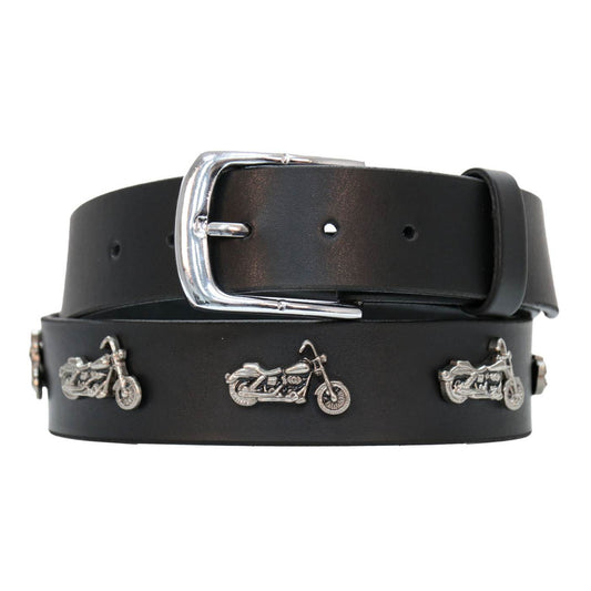 Milwaukee Leather Men's Black Motorcycle Emblem Leather Belt with Interchangeable Buckle - MP7143