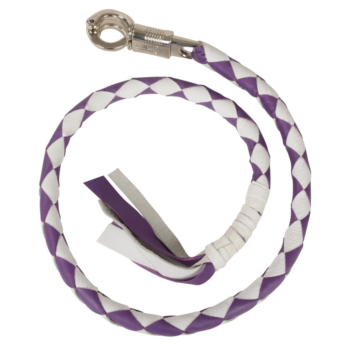 Milwaukee Leather 36'' Genuine Leather Whip - White and Purple Get Back Whip for Handlebar - Biker Whip - MP7900