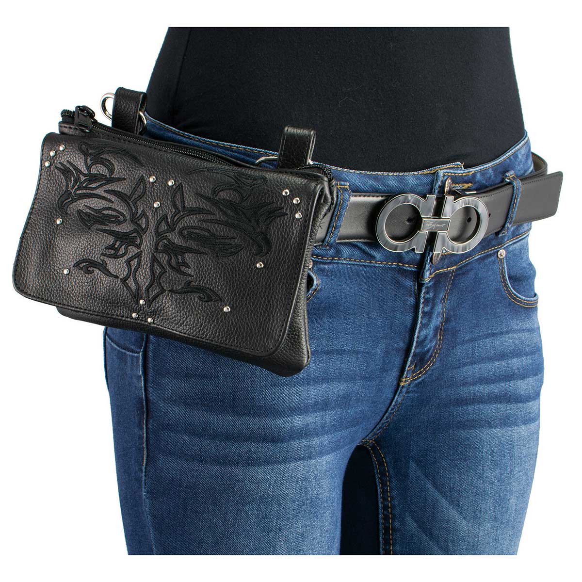 Milwaukee Leather MP8852 Women's Black Leather Multi Pocket Belt Bag