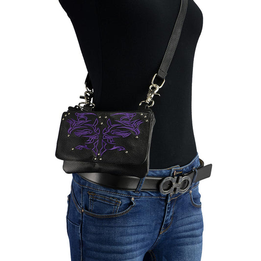 Milwaukee Leather MP8852 Women's Black and Purple Leather Multi Pocket Belt Bag