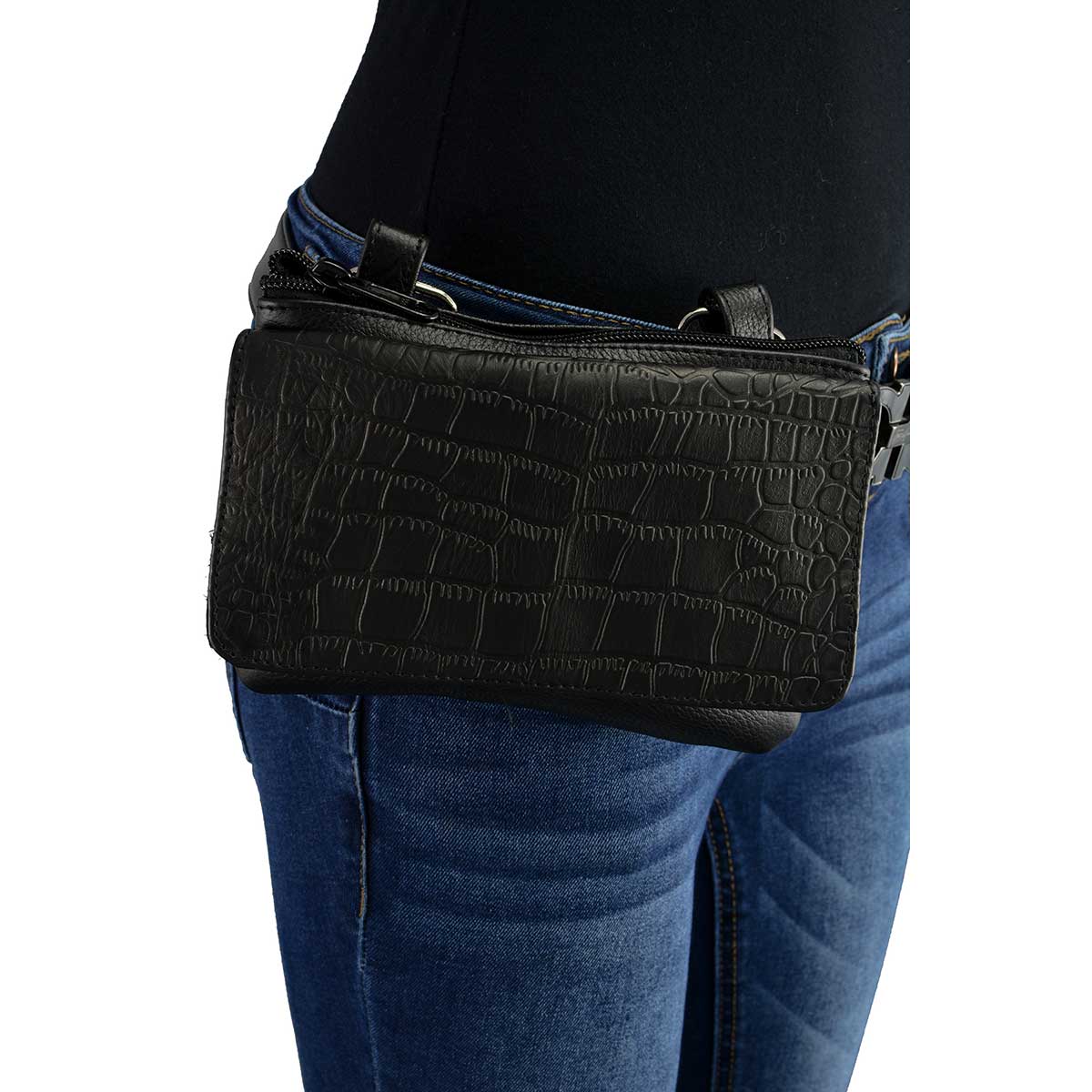 Milwaukee Leather MP8854 Women's Black Leather Multi Pocket Belt Bag