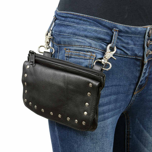 Milwaukee Leather MP8855 Women's Black Leather 'Studded' Hip Belt Bag