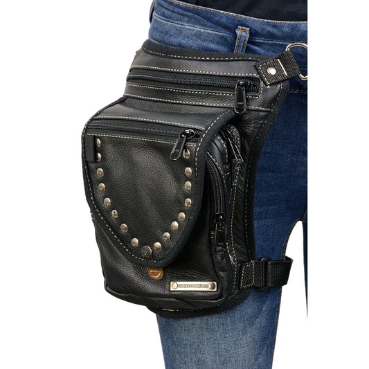 Milwaukee Leather MP8882 Black Conceal and Carry Leather Thigh Bag with Waist Belt