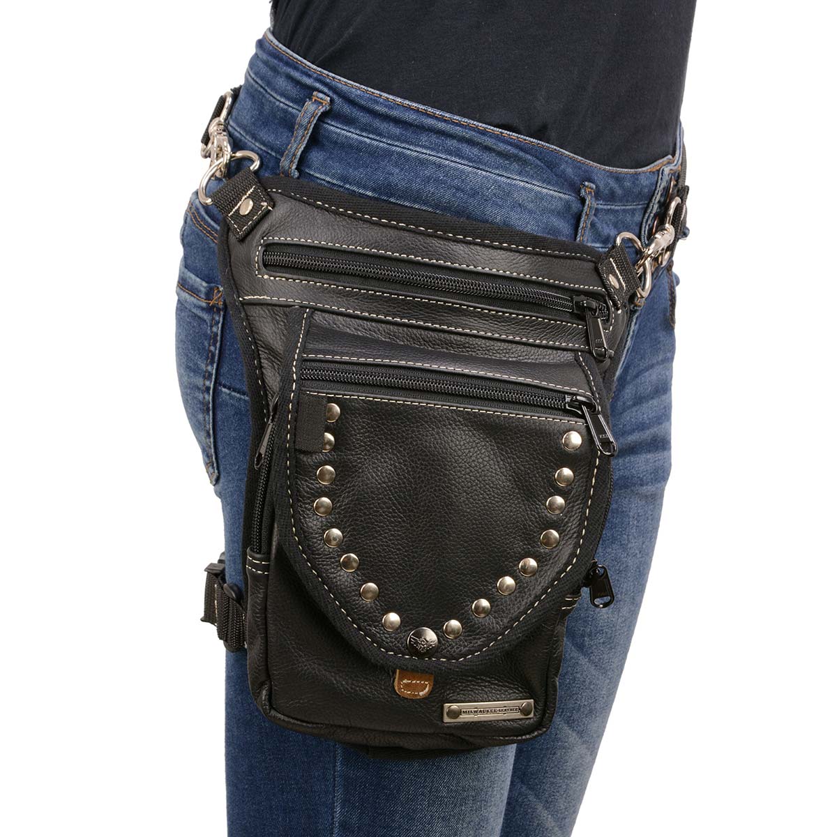 Milwaukee Leather MP8882 Black Conceal and Carry Leather Thigh Bag with Waist Belt