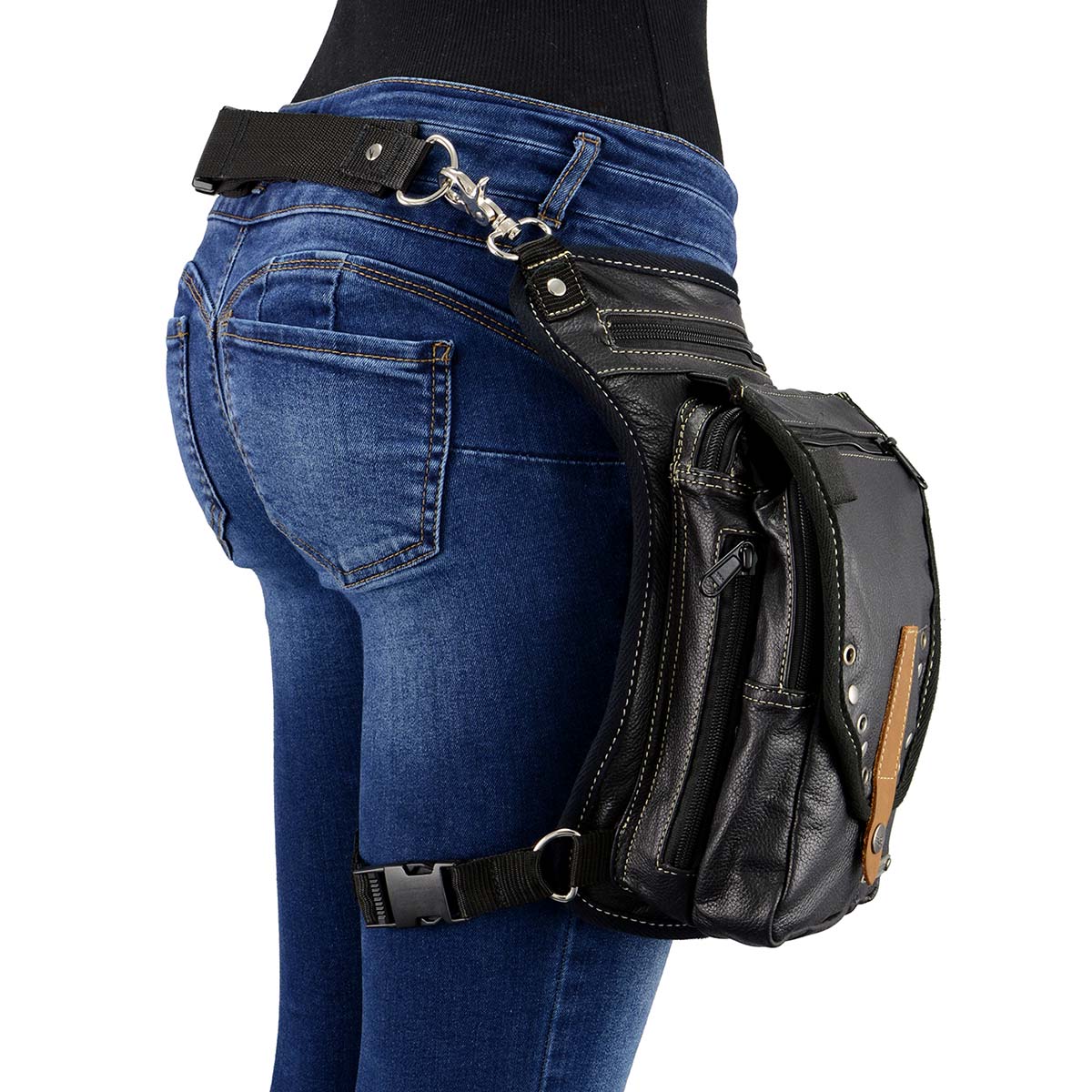 Milwaukee Leather MP8899 Black Conceal and Carry Leather Thigh Bag with Waist Belt