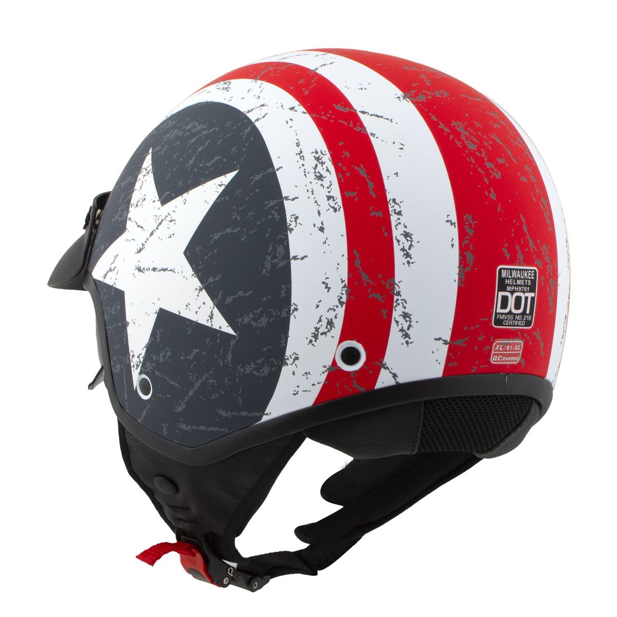Milwaukee Helmets MPH9701DOT Maverick 3/4 Open Face Stars and Stripes Motorcycle Biker DOT Helmet Milwaukee Helmets MPH9701DOT Maverick 3/4 Open Face Stars and Stripes Motorcycle Biker DOT Helmet
