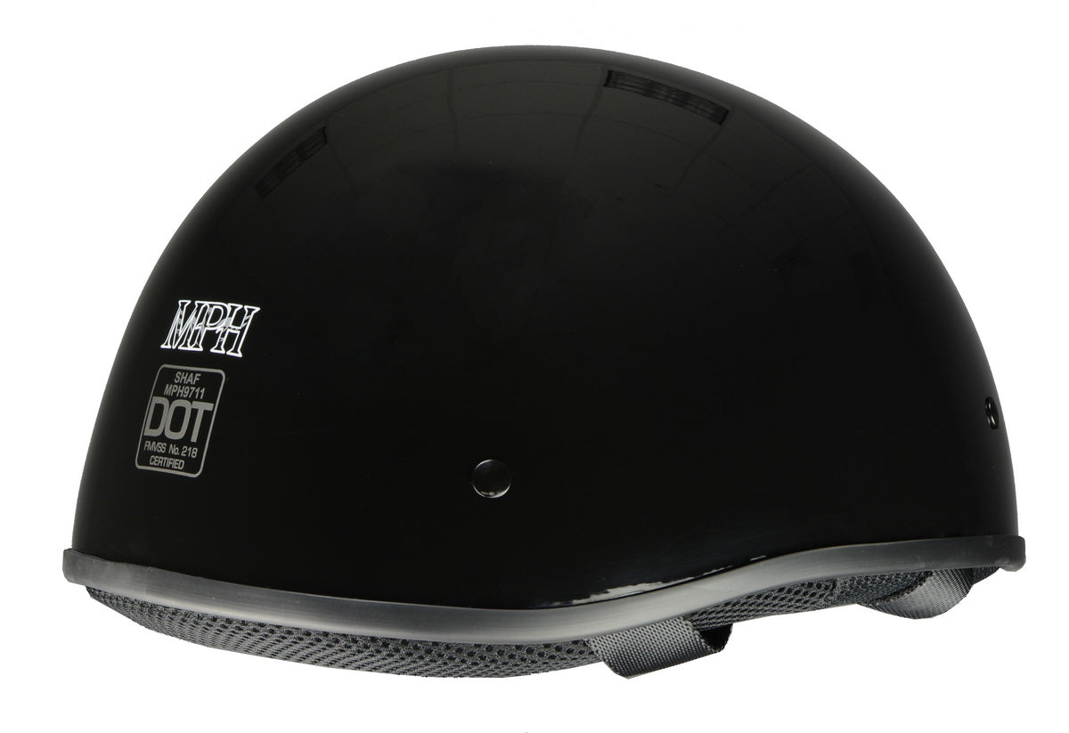 Milwaukee Helmets MPH9711DOT Dot Approved 'Bare Bones' Glossy Black Half Motorcycle Helmet for Men and Women Biker