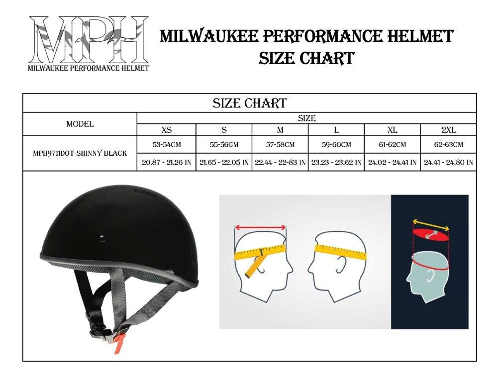 Milwaukee Helmets MPH9711DOT Dot Approved 'Bare Bones' Glossy Black Half Motorcycle Helmet for Men and Women Biker