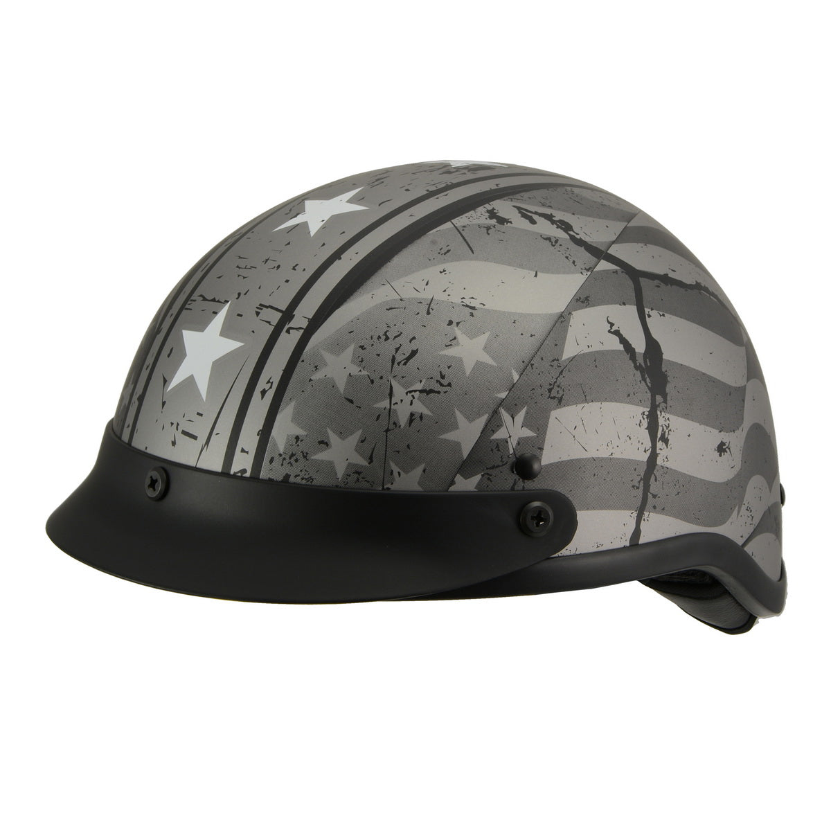 Milwaukee Helmets MPH9871N Novelty Vintage Grey Stars and Stripes Silver Grey Half Helmet
