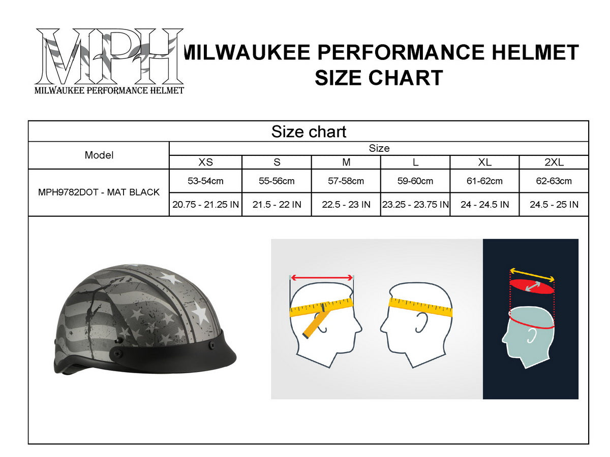Milwaukee Helmets MPH9871N Novelty Vintage Grey Stars and Stripes Silver Grey Half Helmet