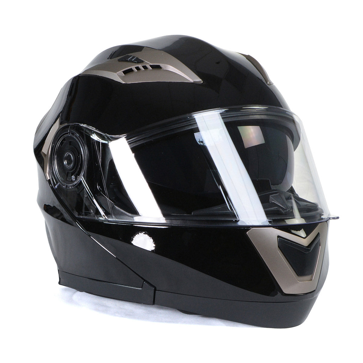 Milwaukee Helmets MPH9806DOT 'Ionized' Gloss Black Advanced Motorcycle Modular Helmet for Men and Women Biker w/ Drop Down Visor