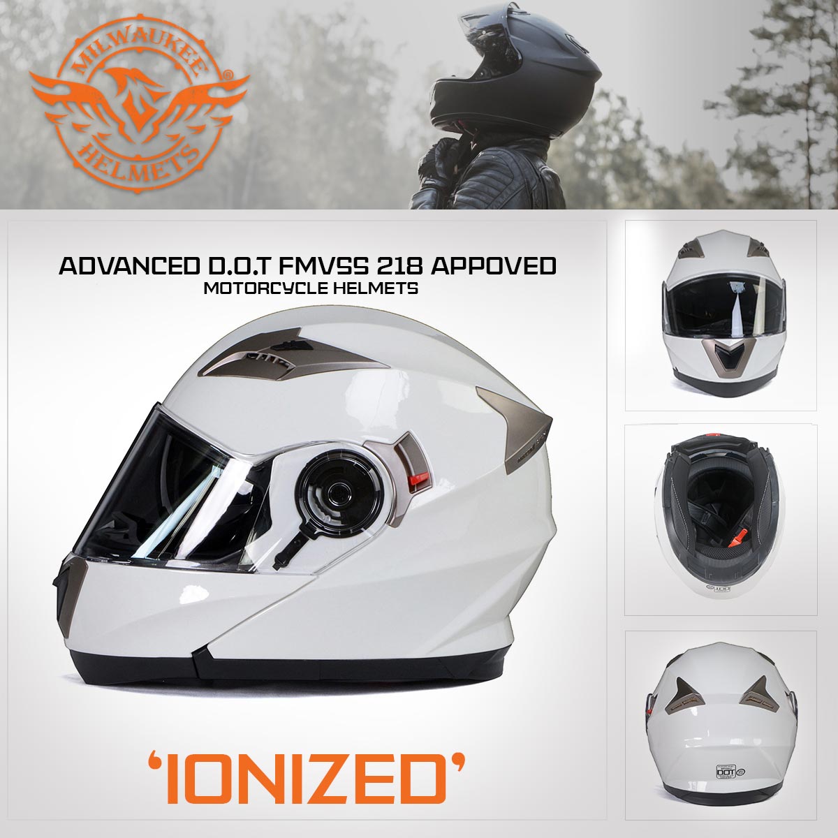 dot approved motorcycle helmets bundle Milwaukee Helmets MPH9807DOT 'Ionized' Gloss White Modular Helmet for – Extreme Biker Leather