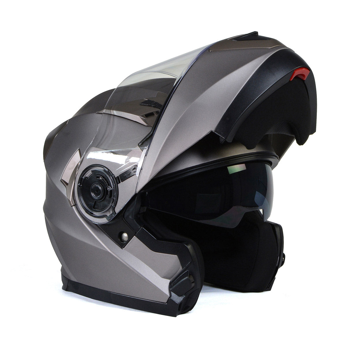 Milwaukee Helmets MPH9808DOT Ionized Silver Advanced Motorcycle Modular Helmet Biker w/Drop Down Visor