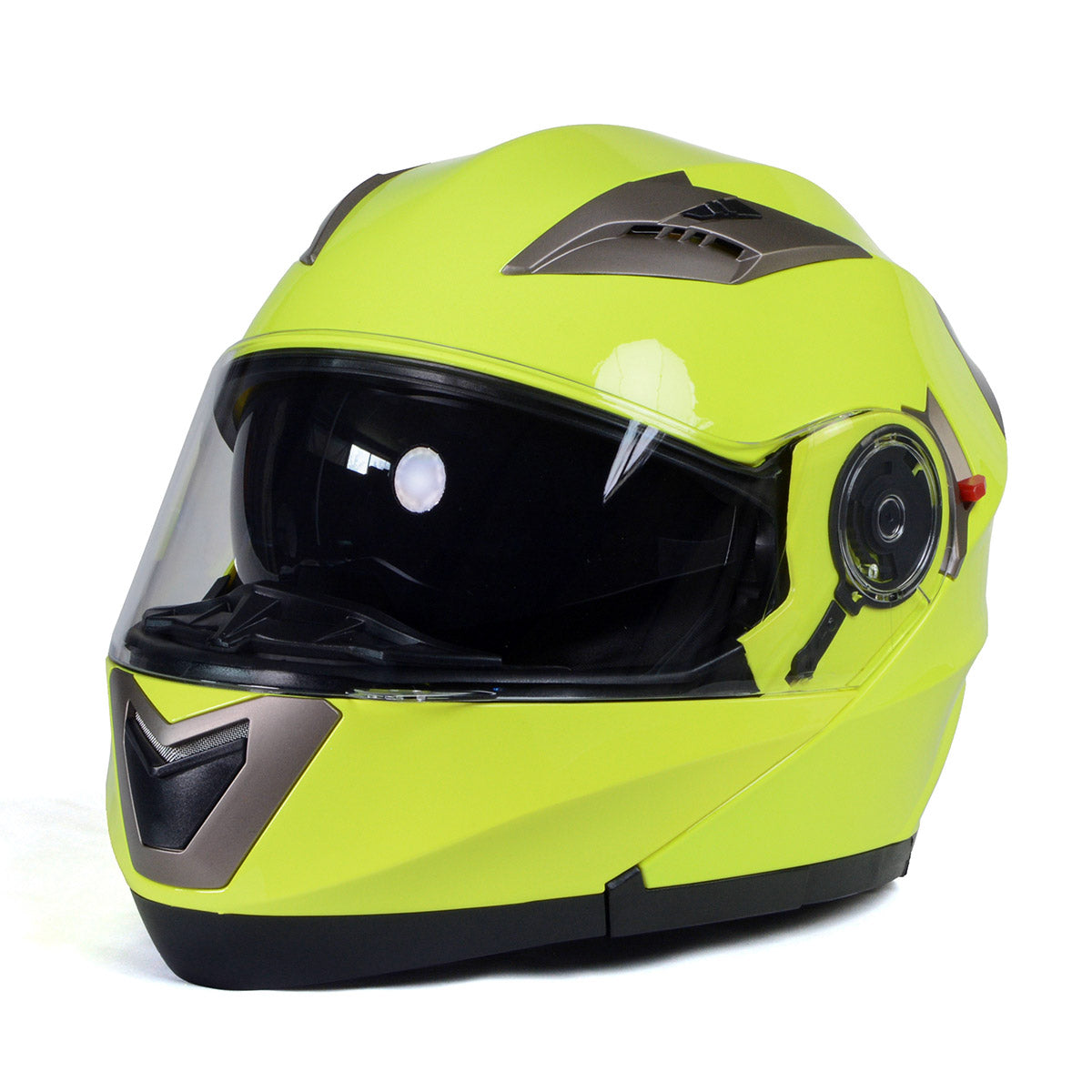 Milwaukee Helmets MPH9809DOT 'Ionized' Neon Yellow Advanced Motorcycle Modular Helmet for Men and Women Biker w/ Drop Down Visor