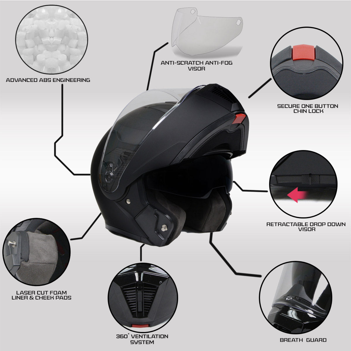 Milwaukee Helmets MPH9812DOT Flat Black 'Menace' Advanced Motorcycle Modular Helmet for Men and Women Biker w/ Drop Down Visor