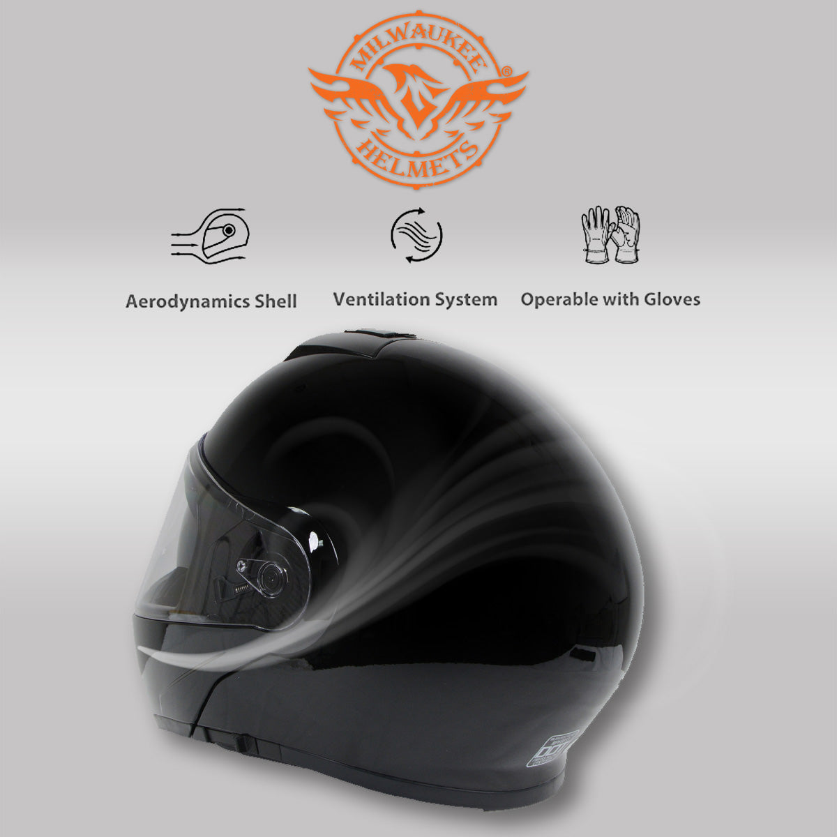 Milwaukee Helmets MPH9813DOT Gloss Black 'Menace' Advanced Motorcycle Modular Helmet for Men and Women Biker w/ Drop Down Visor