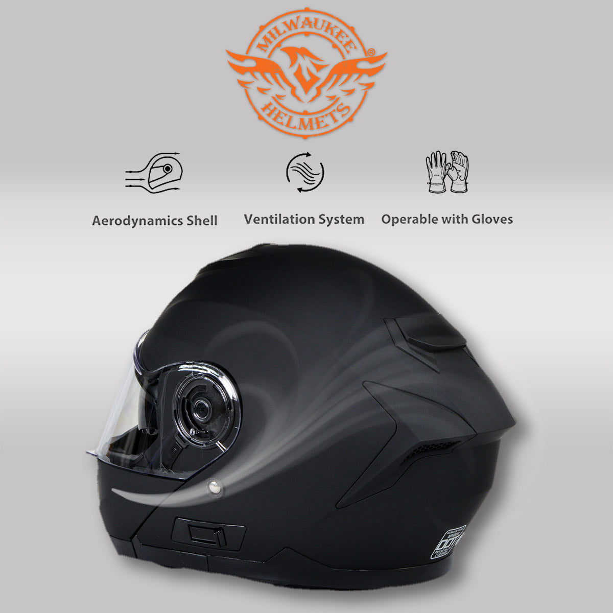 Milwaukee Helmets MPH9814DOT 'Breeze' Flat Black Advanced Motorcycle Modular Helmet for Men and Women Biker w/ Drop Down Visor