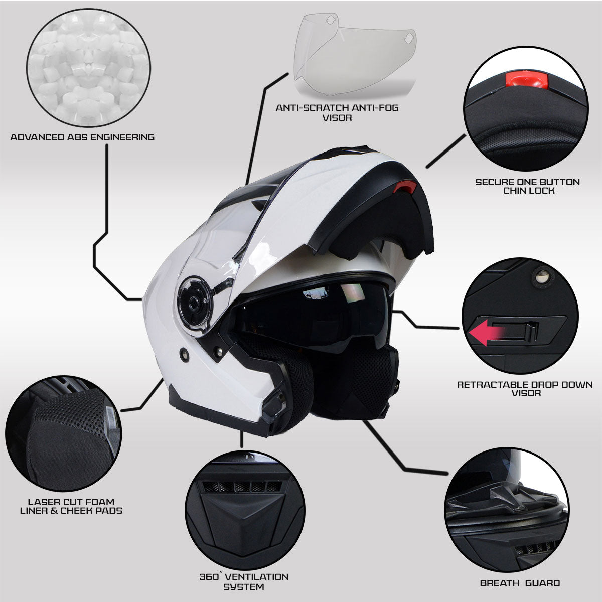 Milwaukee Helmets MPH9816DOT 'Breeze' White Advanced Motorcycle Modular Helmet for Men and Women Biker w/ Drop Down Visor